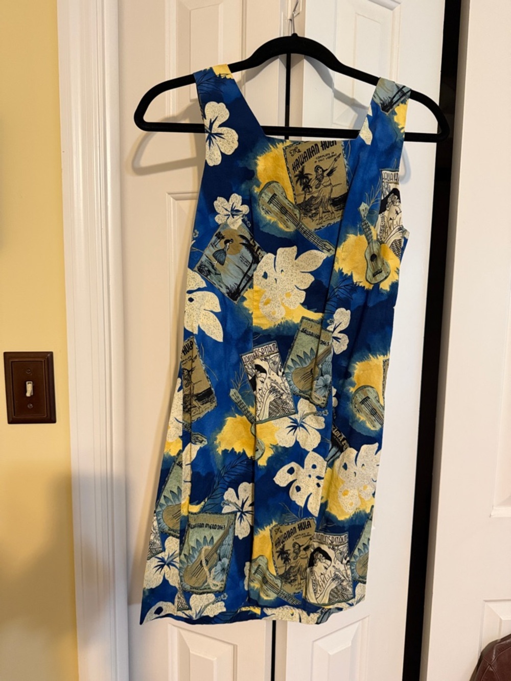 Blue Floral-Print Mini Dress with Yellow Accents